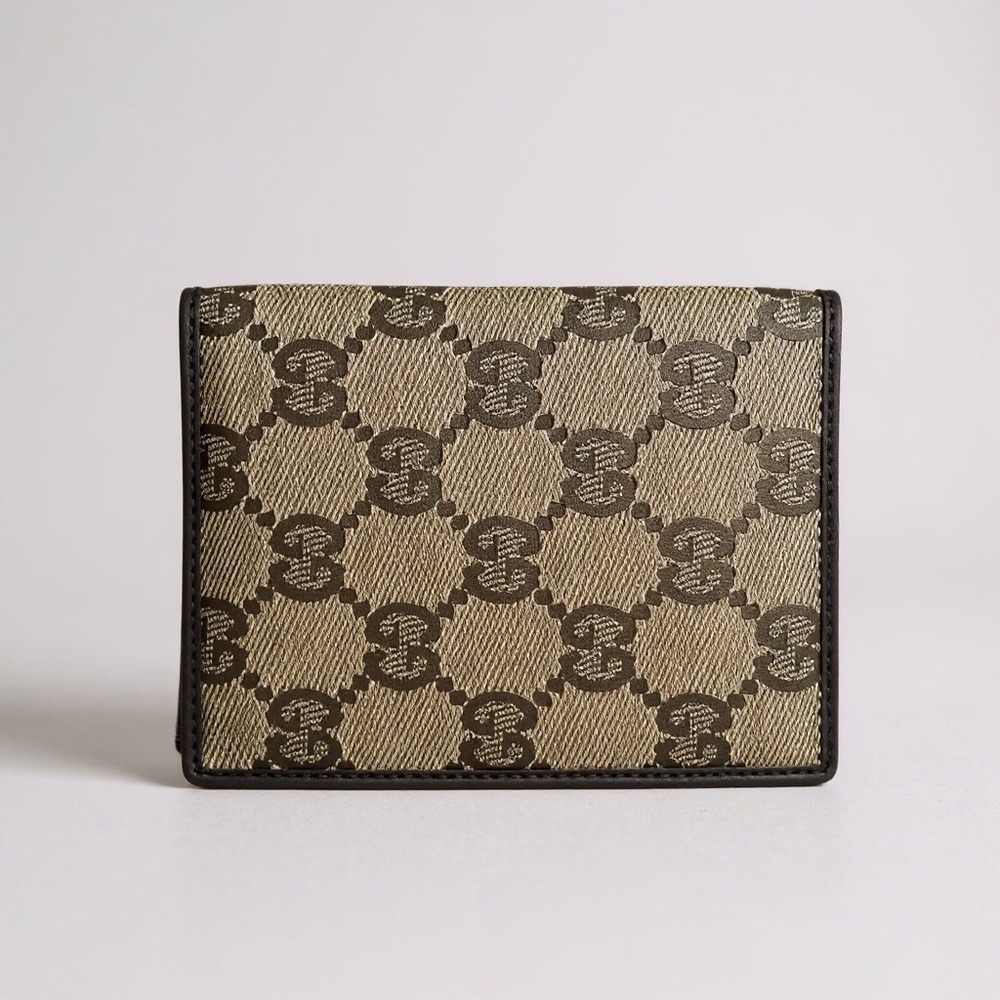 Gucci GG Monogram Wallet Brown Canvas Leather Vintage Authentic